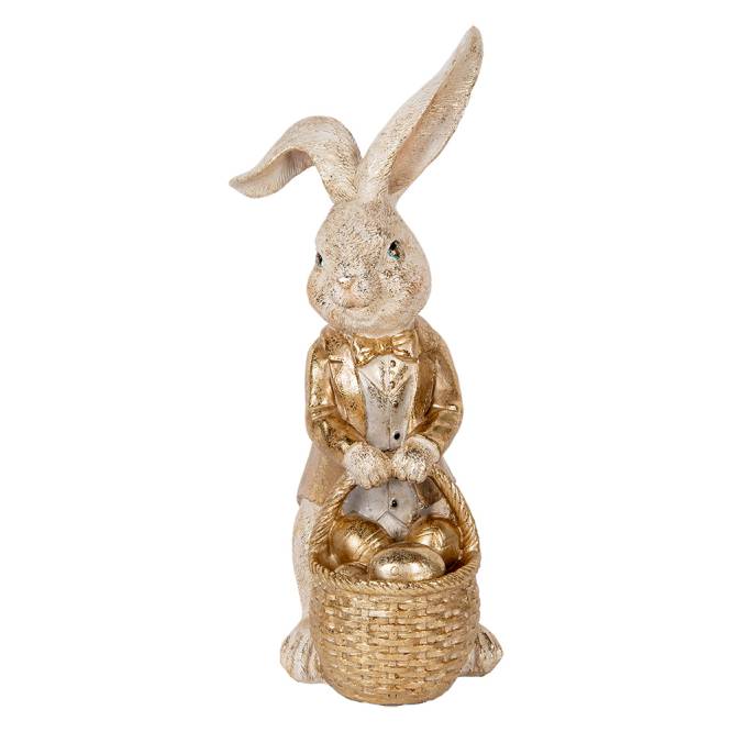 Decoratiune Pasti iepuras cu oua, auriu, model antichizat, 51 cm