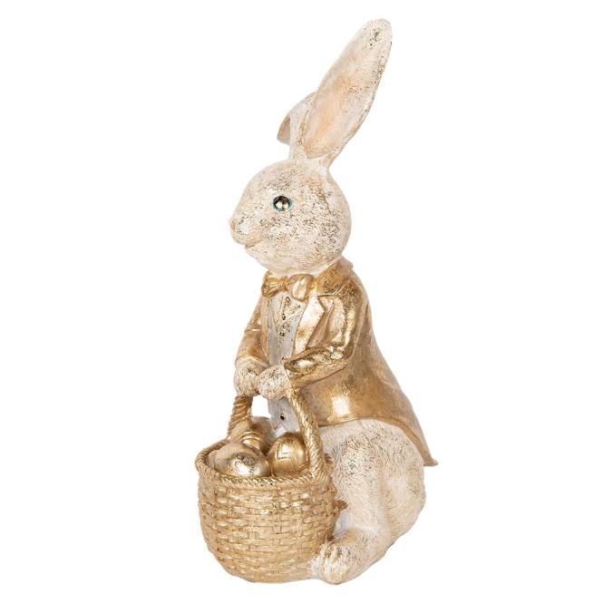 Decoratiune Pasti iepuras cu oua, auriu, model antichizat, 51 cm