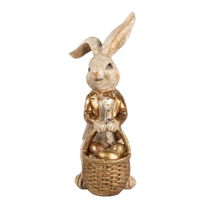 Decoratiune Pasti iepuras cu oua, auriu, model antichizat, 51 cm