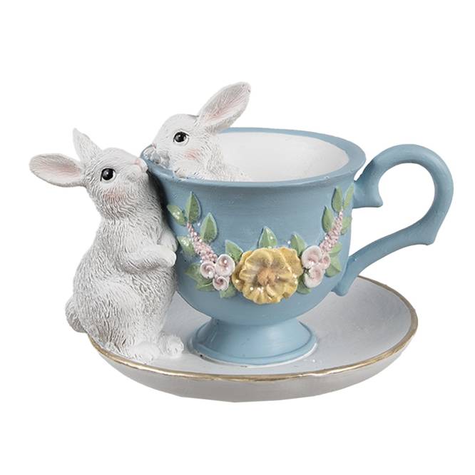 Decoratiune Pasti cescuta albastra cu 2 iepurasi, 12 cm