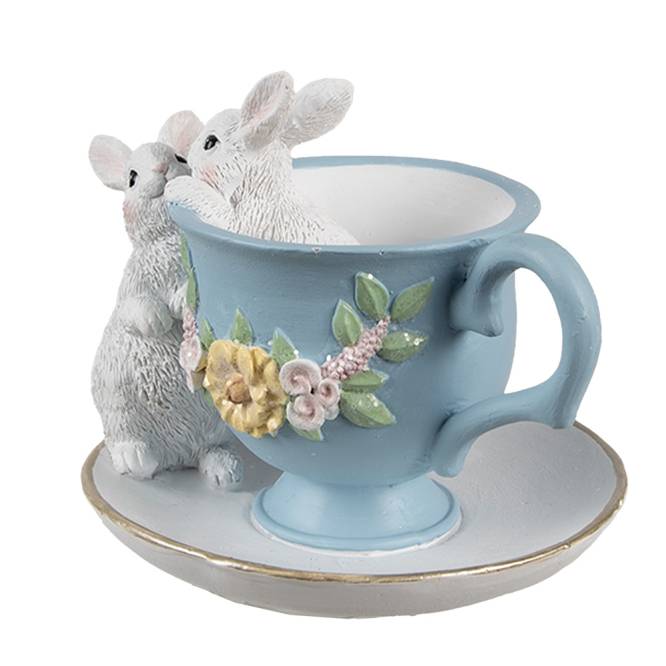 Decoratiune Pasti cescuta albastra cu 2 iepurasi, 12 cm