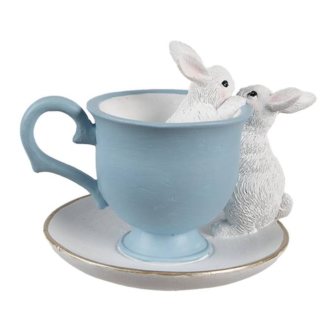 Decoratiune Pasti cescuta albastra cu 2 iepurasi, 12 cm