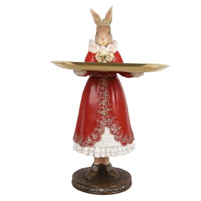 Decoratiune Pasti doamna iepuras eleganta cu platou pentru dulciuri, 31 cm