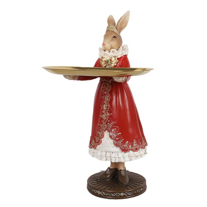 Decoratiune Pasti doamna iepuras eleganta cu platou pentru dulciuri, 31 cm