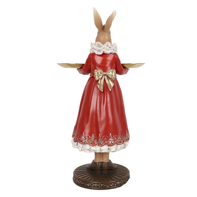 Decoratiune Pasti doamna iepuras eleganta cu platou pentru dulciuri, 31 cm