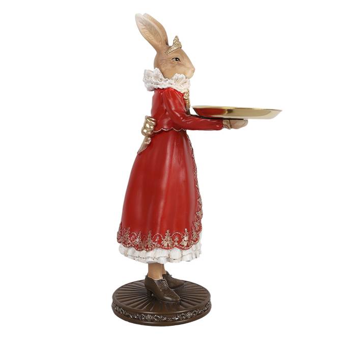 Decoratiune Pasti doamna iepuras eleganta cu platou pentru dulciuri, 31 cm