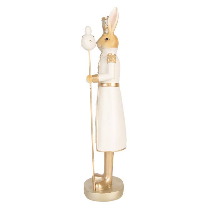 Decoratiune Pasti iepuras in costum crem auriu de ofiter cu sceptru, 47 cm