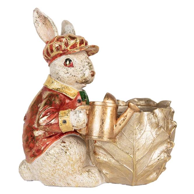 Decoratiune Pasti iepuras cu ghiveci pentru flori, model antichizat, 30 cm