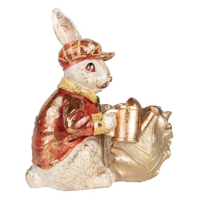 Decoratiune Pasti iepuras cu ghiveci pentru flori, model antichizat, 30 cm