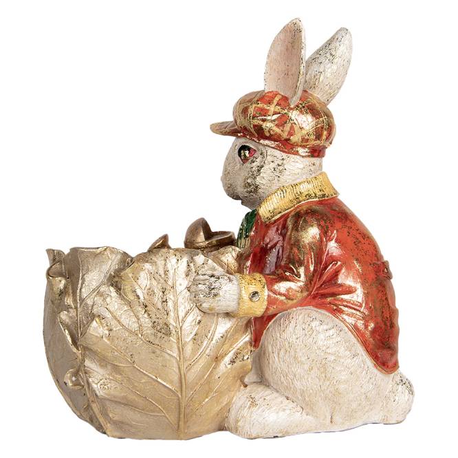 Decoratiune Pasti iepuras cu ghiveci pentru flori, model antichizat, 30 cm