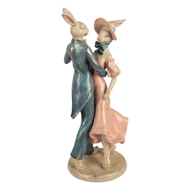 Decoratiune Pasti pereche de iepurasi care danseaza, model antichizat, 47 cm