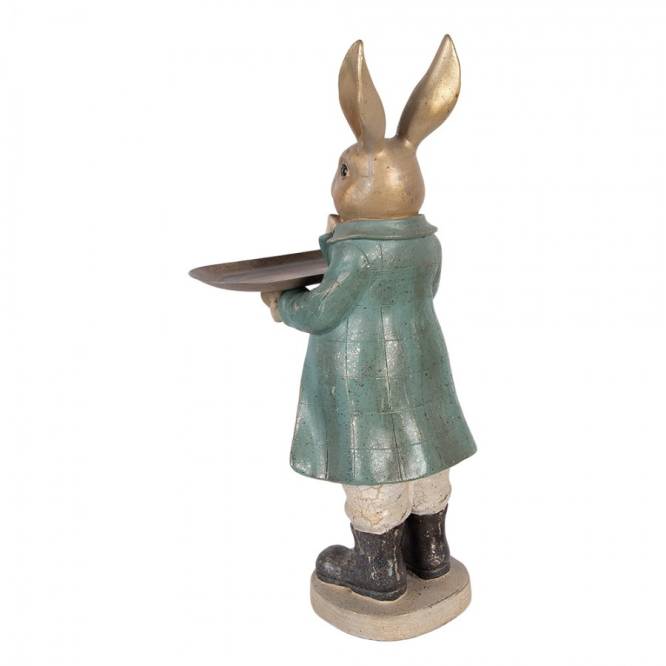 Decoratiune Pasti iepuras elegant cu platou pentru dulciuri, model antichizat, 46 cm