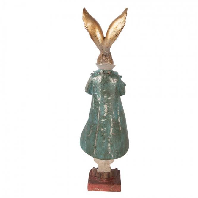 Decoratiune Pasti iepuras elegant cu ceasca, model antichizat, 46 cm