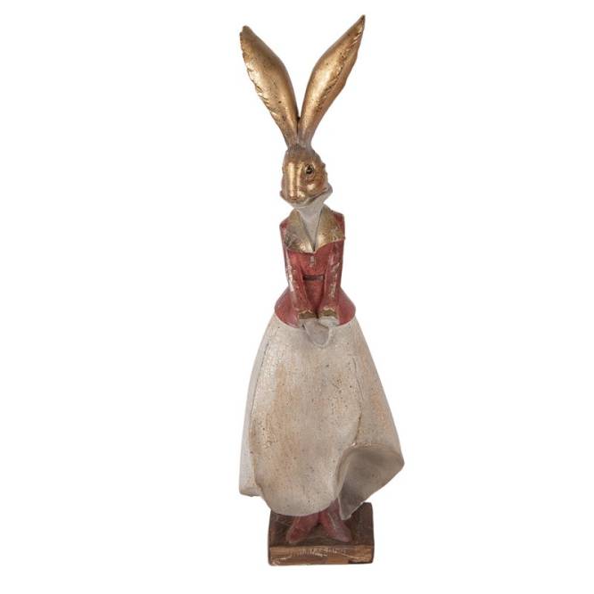 Decoratiune Pasti Doamna Iepuras eleganta, model antichizat, 46 cm