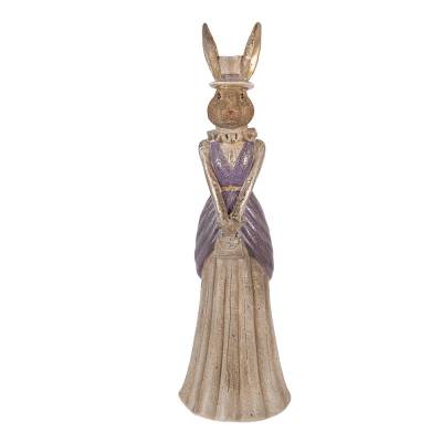 Decoratiune Pasti Doamna Iepuras eleganta cu posetuta, model antichizat, 47 cm