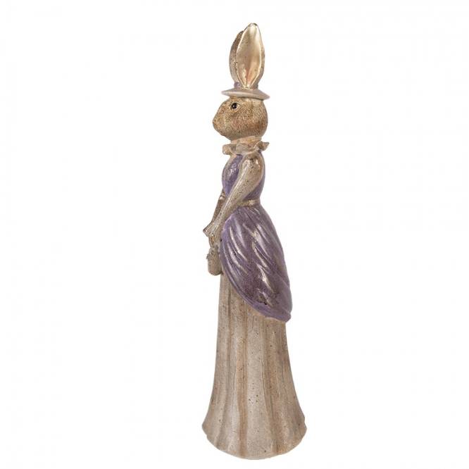 Decoratiune Pasti Doamna Iepuras eleganta cu posetuta, model antichizat, 47 cm