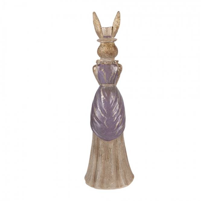 Decoratiune Pasti Doamna Iepuras eleganta cu posetuta, model antichizat, 47 cm