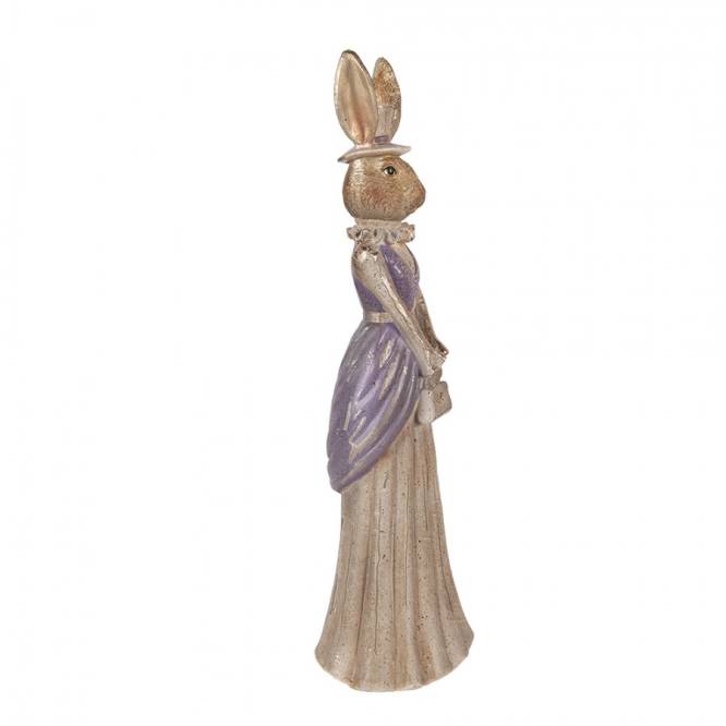 Decoratiune Pasti Doamna Iepuras eleganta cu posetuta, model antichizat, 47 cm