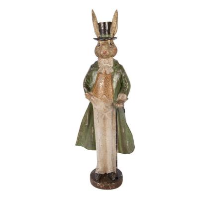 Decoratiune Pasti iepuras elegant cu haina verde si baston, model antichizat, 47 cm
