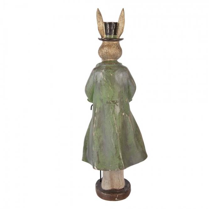 Decoratiune Pasti iepuras elegant cu haina verde si baston, model antichizat, 47 cm