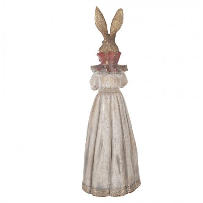 Decoratiune Pasti Doamna Iepuras eleganta cu buchet de flori, model antichizat, 53 cm