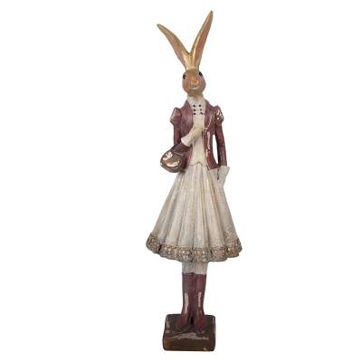 Decoratiune Pasti Domnisoara Iepuras eleganta cu posetuta, model antichizat, 32 cm