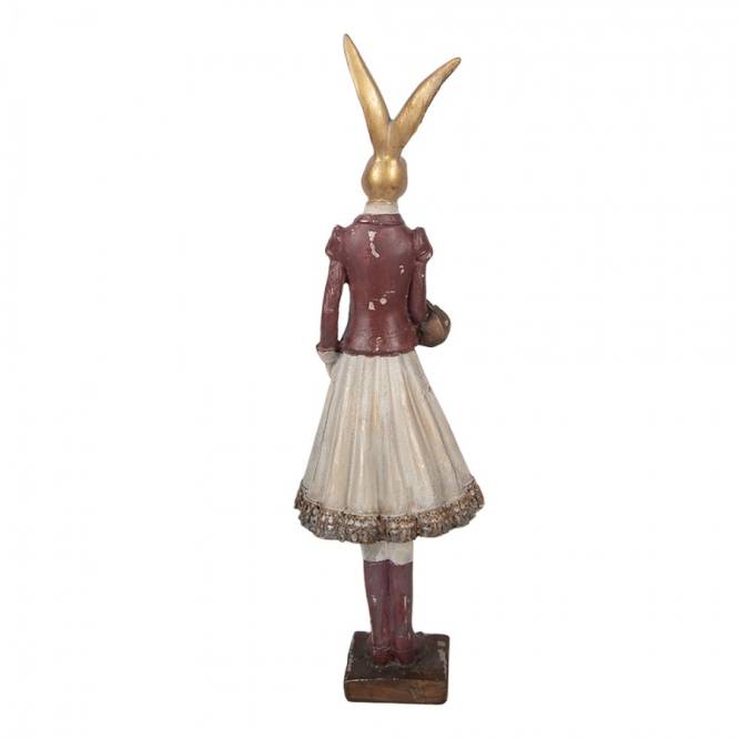 Decoratiune Pasti Domnisoara Iepuras eleganta cu posetuta, model antichizat, 32 cm