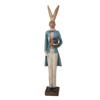 Decoratiune Pasti iepuras elegant cu frac si joben, model antichizat, 32 cm