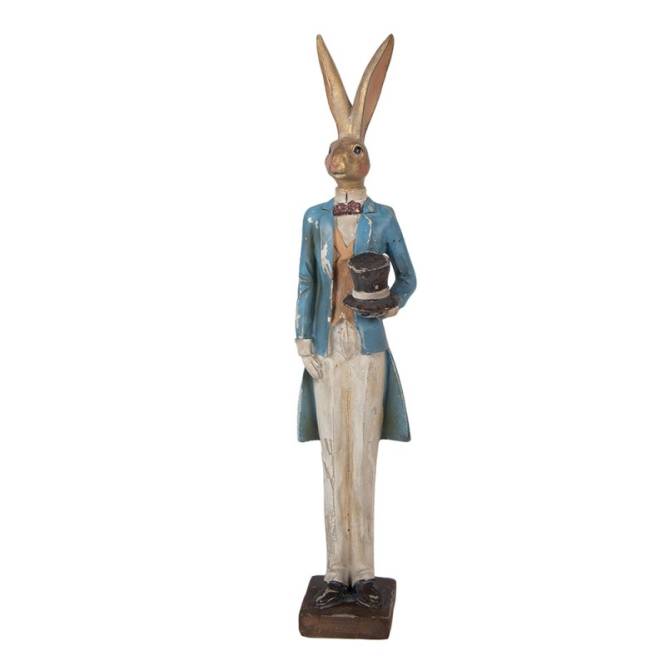 Decoratiune Pasti iepuras elegant cu frac si joben, model antichizat, 32 cm