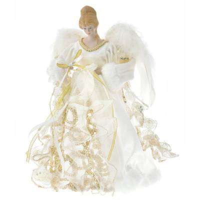 Varf de brad inger, culoare ivory si auriu, 30 cm