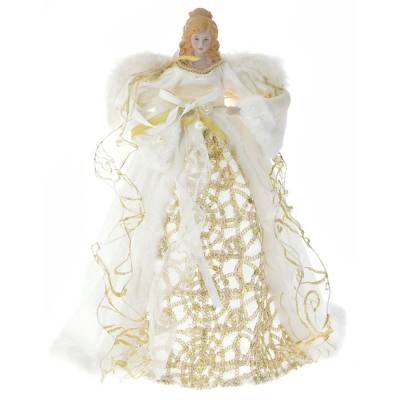 Varf de brad inger, culoare ivory si auriu, 45 cm