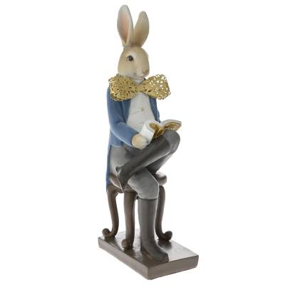 Decoratiune Pasti iepuras sezand, cu o carte, 39 cm