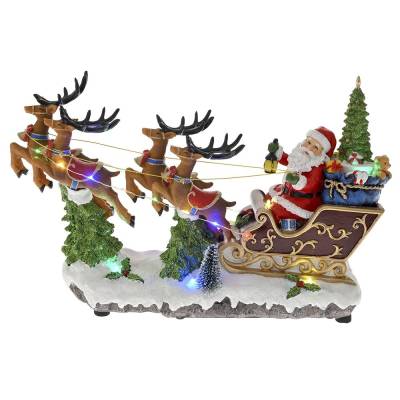 Decoratiune muzicala, animata si cu luminite, sania lui Mos Craciun, 34 cm