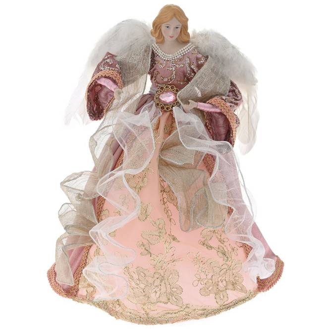 Varf de brad inger, culoare roz somon, 45 cm