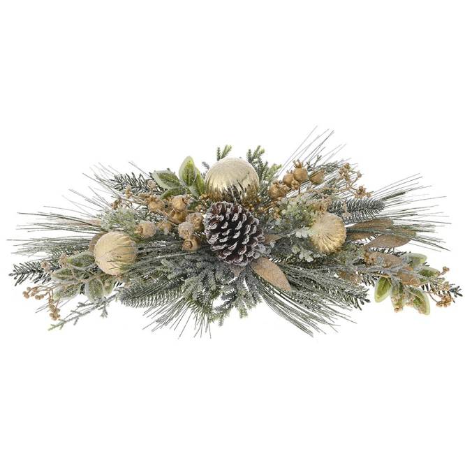 Decoratiune Craciun de atarnat din crengute, globuri si conuri ninse, 60 cm