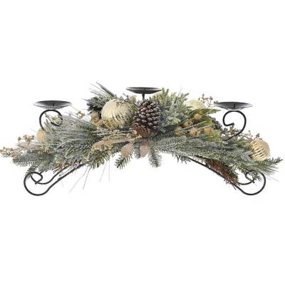Decoratiune Craciun suport lumanari, cu crengute si globuri aurii, 66 cm