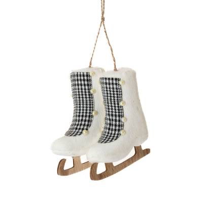 Decoratiune brad, pereche de patine albe, 10 cm