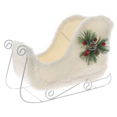 Decoratiune sania lui Mos Craciun, material textil alb, 35 cm
