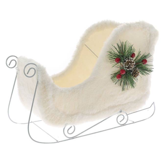 Decoratiune sania lui Mos Craciun, material textil alb, 35 cm