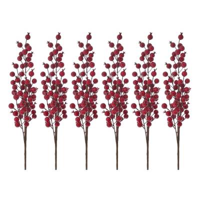 Set 6 decoratiuni brad, crengute cu bobite rosii, 40 cm