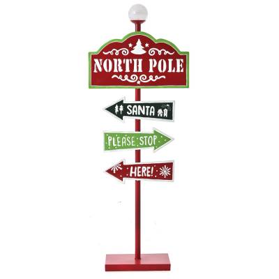 Decoratiune Craciun indicator metalic Polul Nord, iluminat LED, 118 cm