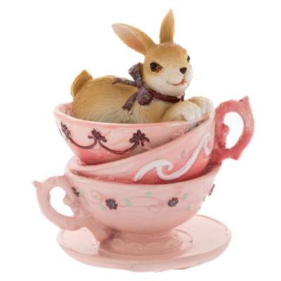 Decoratiune Pasti iepuras pe 3 cescute roz 9 cm