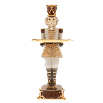 Decoratiune Craciun, ofiter cu platou pentru prajiturele, gri-auriu-bordo, 40 cm