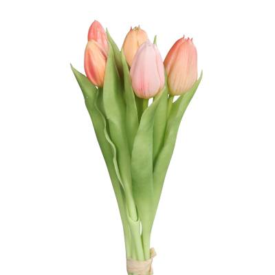 Buchet de 5 lalele artificiale cu aspect real, roz si portocaliu, 31 cm