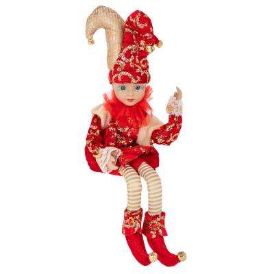 Decoratiune Craciun, bufon in costum rosu, cu muzica si miscare, 50 cm