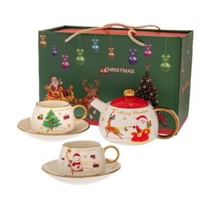 Set ceainic cu 2 cani decorative de Craciun in cutie cadou 28 x 14 x 18 cm