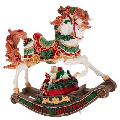 Decoratiune Craciun calut balansoar, muzical, 22 cm