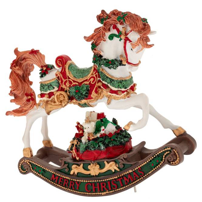 Decoratiune Craciun calut balansoar, muzical, 22 cm