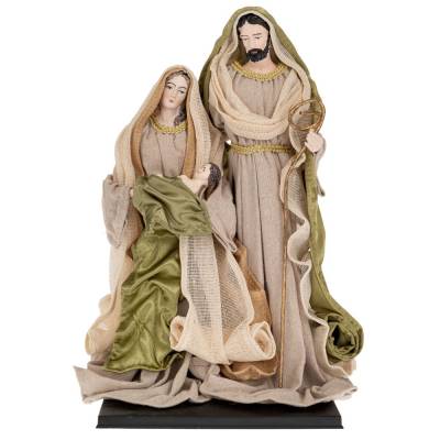 Ansamblu 3 figurine, scena Nasterii Domnului, material textil, crem-verde, 30 cm