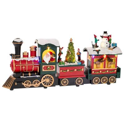 Decoratiune Craciun, trenul lui Mos Craciun, cu muzica, miscare si lumini, 38 cm